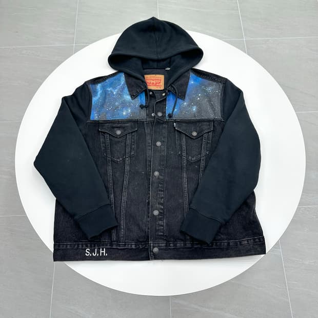 LEVI'S 리바이스 흑청 후드 자켓 등판 은하수 페인팅 국내유일매물 X