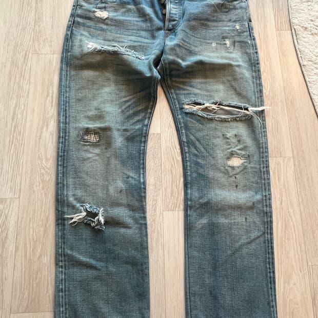 RRL slim boots cut destroyed 