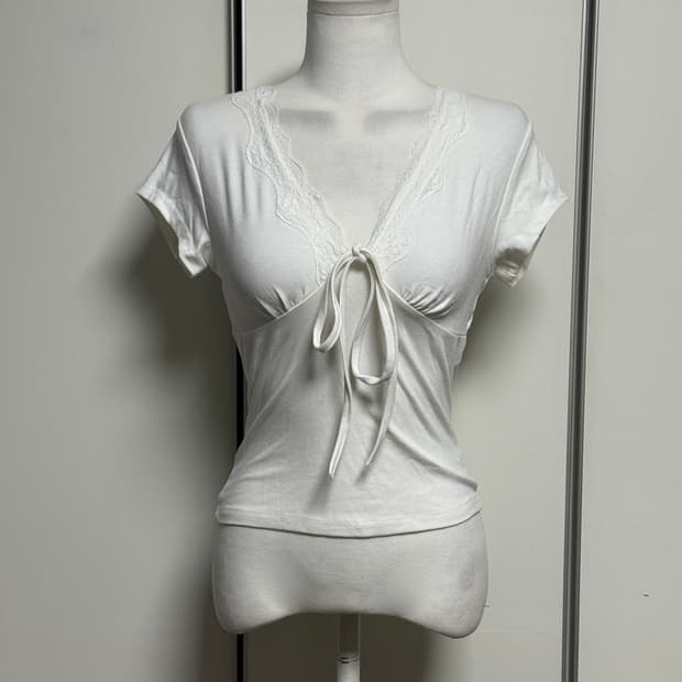 레이스 리본 반팔 