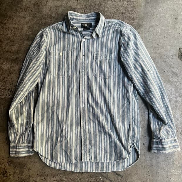 RRL 더블알엘 스트라이프 도비 샴브레이 워크 셔츠