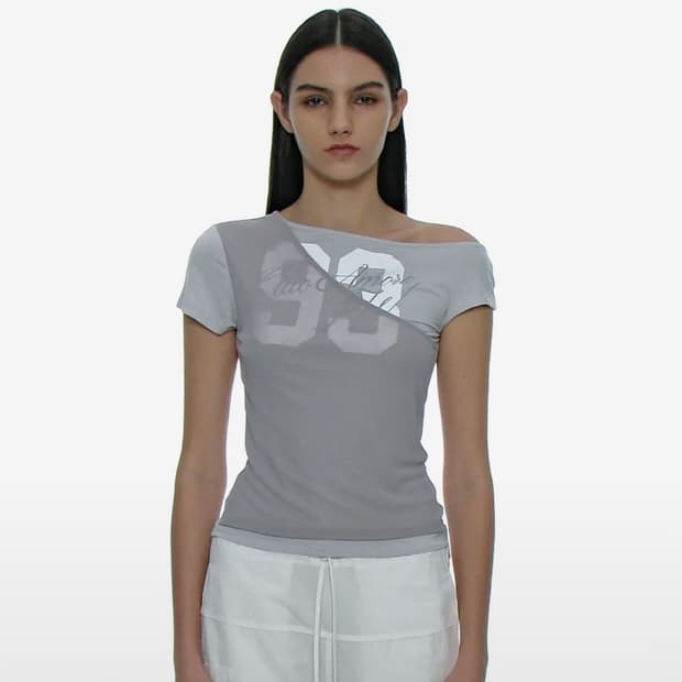 파르티멘토 우먼 넘버링 언발란스 레이어 탑 *라이트 그레이