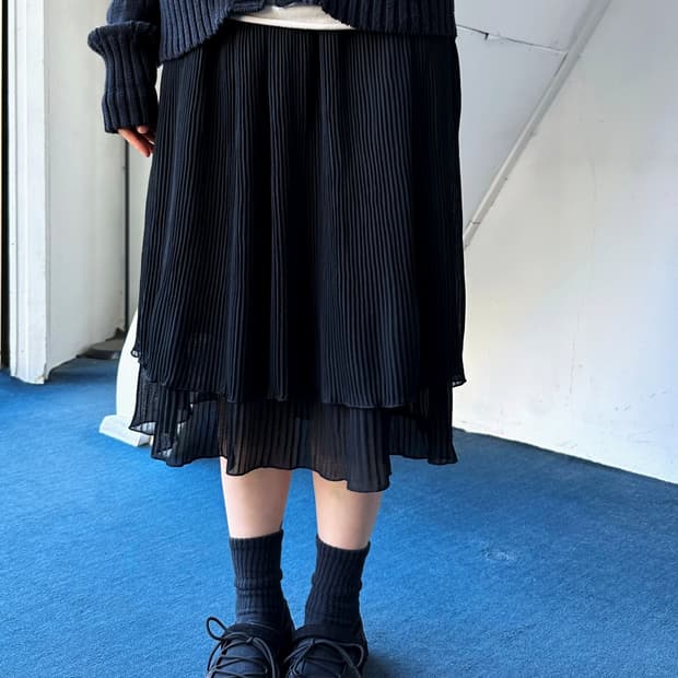 Banded layer pleats design mid skirt