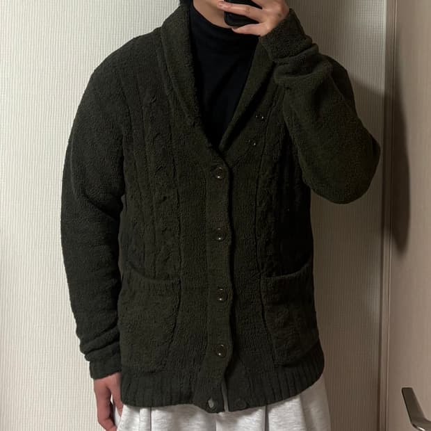 정품 제이프레스 쉐기독 플리스 니트 숄카라 가디건 카키