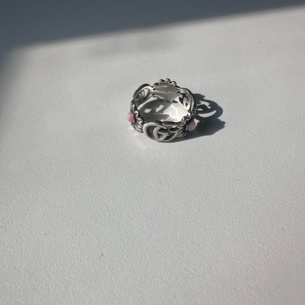 (14호)구찌 더블 G 마더 펄 링 실버 에이지드 피니쉬