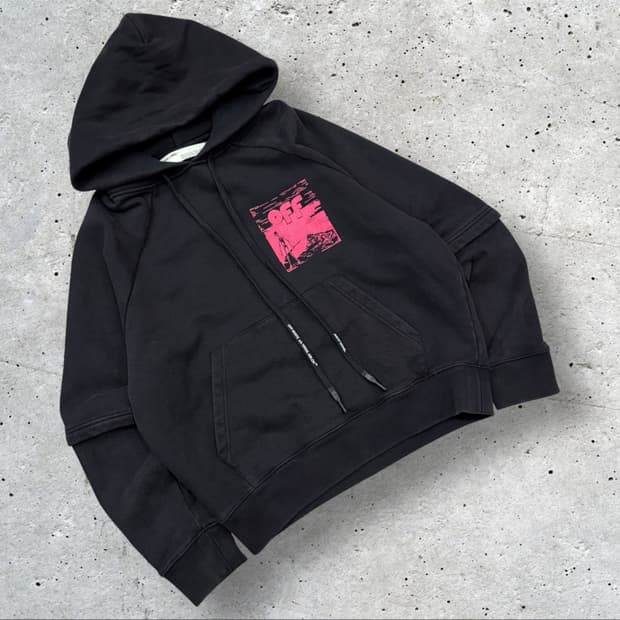 [S] OFF-WHITE 스켈레톤 오프화이트 블랙 더블 후드티 C958