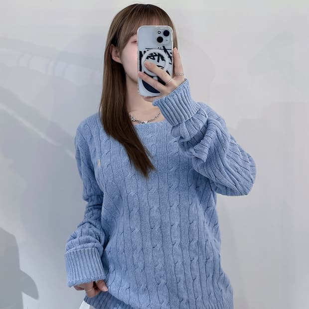 폴로랄프로렌 레몬포니 베이비블루 케이블 니트