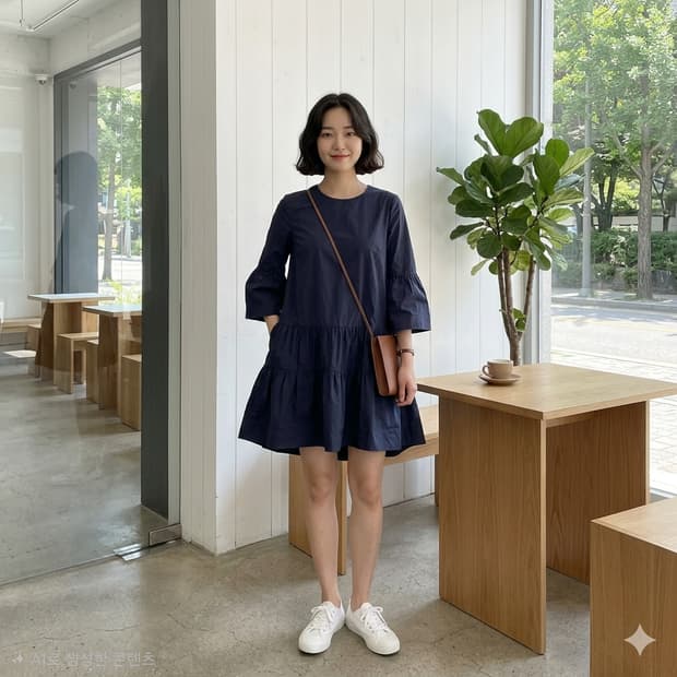 코스(COS) 네이비 티어드 셔링 원피스