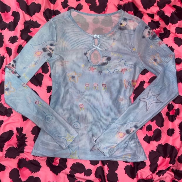 시스루 판다 치파오 서브컬쳐 섭컬 매쉬 탑 슬립 롱슬리브 빈티지