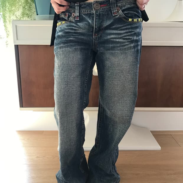 vintage patch denim pants