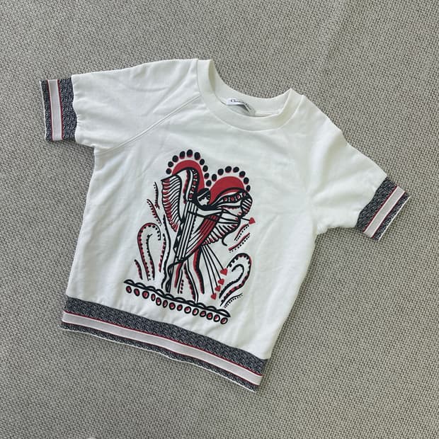 실측확인 빈티지 반소매 큐피돈 모티브 0416D