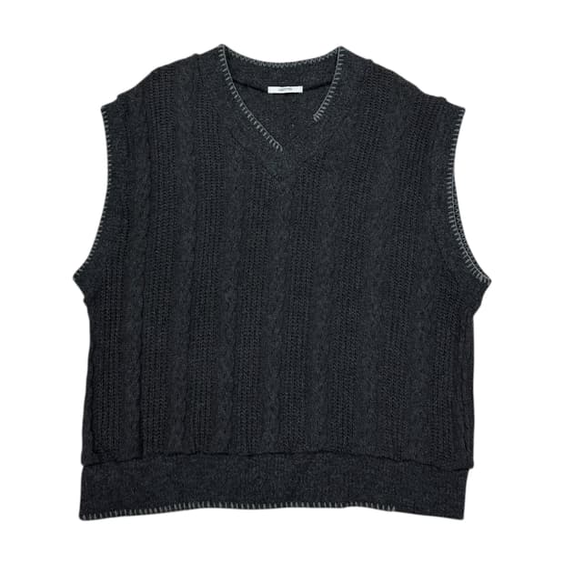 LECYTO 레씨토 브이넥 스모크 케이블 니트조끼
