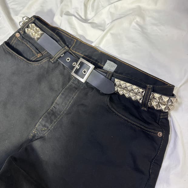 빈티지 스터드 레더 벨트 펑크