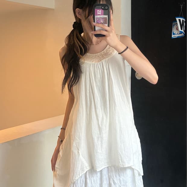 F)Blue Lover's 빈티지 여성 펀칭 디테일 꽃 자수 나시 원피스