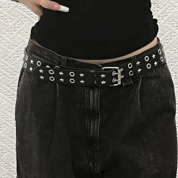 빈티지 스트릿 락시크 별 스터드 아일렛 벨트 C10327