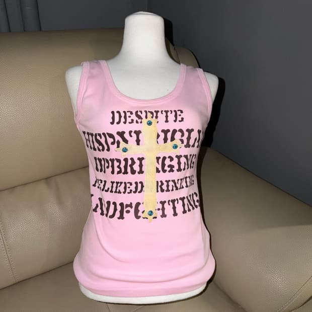 lettering & cross detail sleeveless 