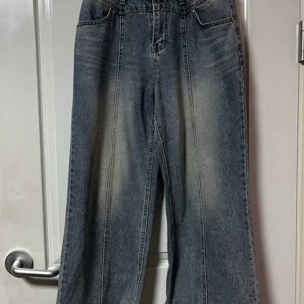 중청 워싱 절개 와이드 팬츠