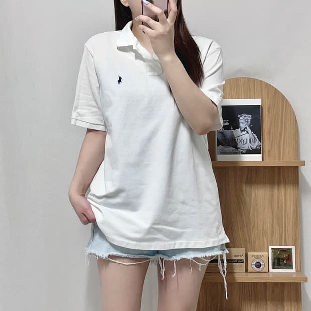 [정품] 폴로 화이트 / 네이비포니 반팔카라티 [ L ]