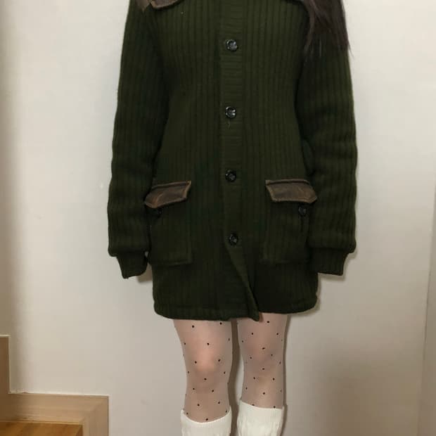 빈티지 카키 포켓 니트 원피스