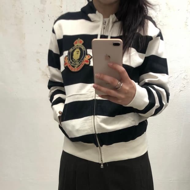 베이프 엘보 패치 스트라이프 후드집업