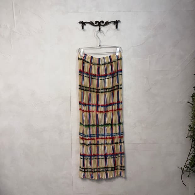 Ethnic color mix stretch pleats skirt