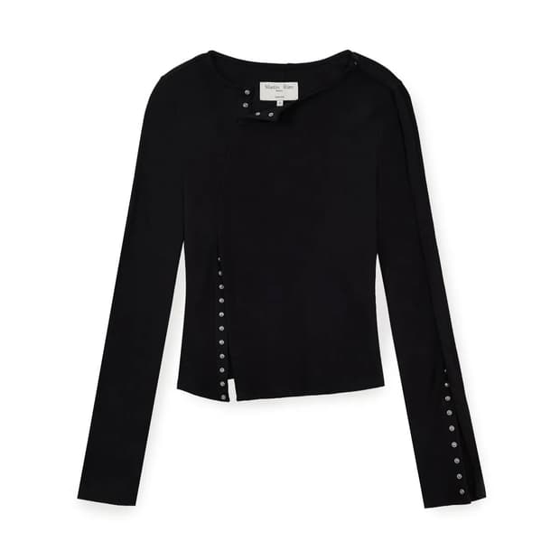 [S] 마뗑킴 스냅 디테일 슬림 탑 블랙