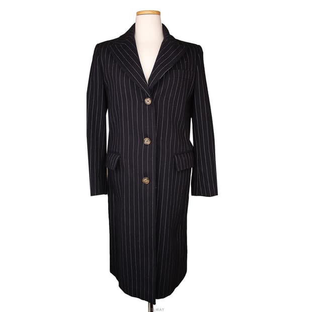 아이스버그 블랙&화이트 스트라이프 울 롱코트 55