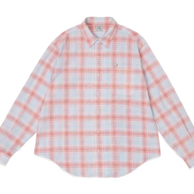[구매] STU 로고 버튼 체크 셔츠 레드 M