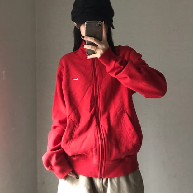 나이키 레드 면집업