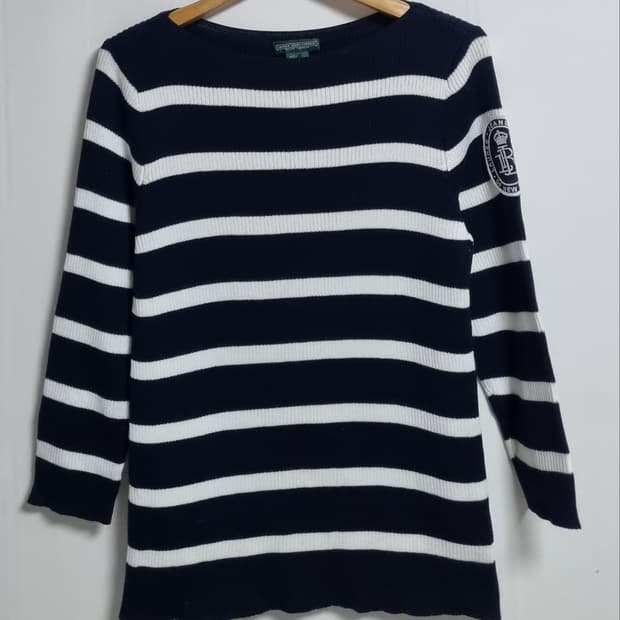 실측 S (55) 폴로 네이비+화이트 코튼 니트