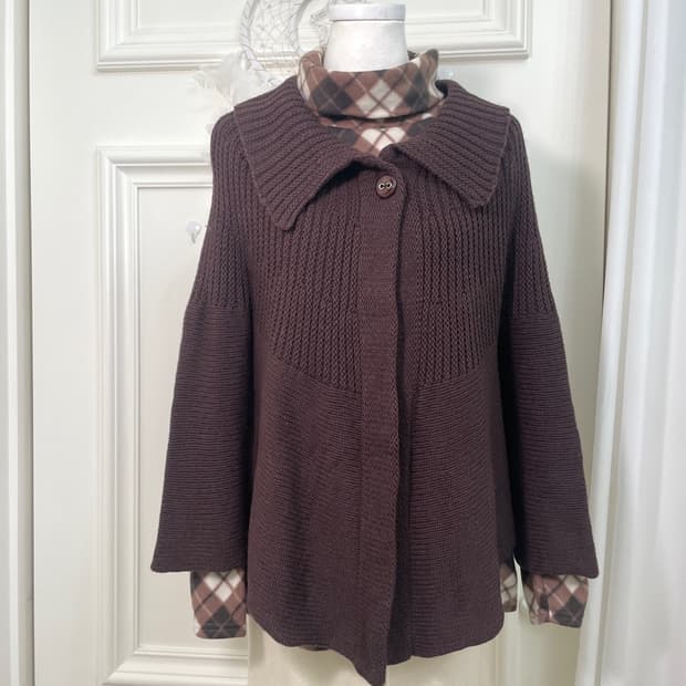 cool brown collar one button cardigan