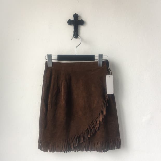 Fringe suede wrap skirt