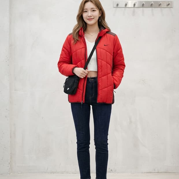 나이키 스우시 후드 패딩 자켓 레드
