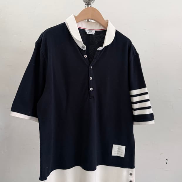 Thom Browne 톰브라운 4-바 네이비컬러 카라니트