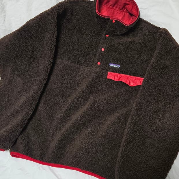 파타고니아 글리세이드 딥파일 스냅티 풀오버 레드/브라운