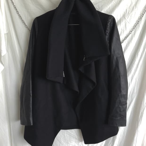 allsaints uk asymmetric 하이넥 드레이프 코트