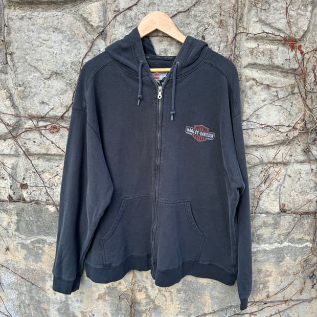 할리데이비슨 빈티지 프린팅 후드 집업 블랙 후디 xl