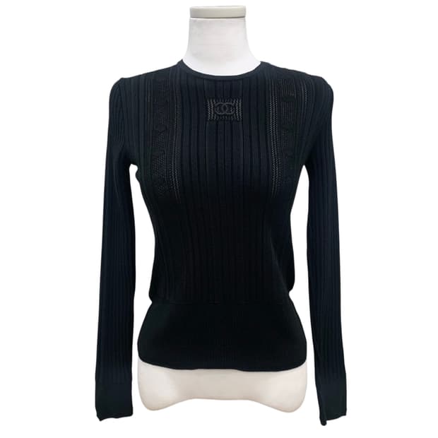 샤넬 CC로고 긴소매 니트 티셔츠 블랙