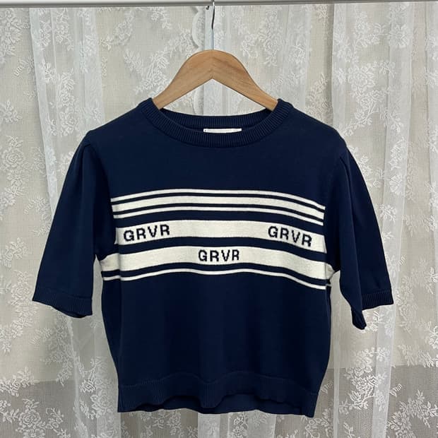 F) 그로브 GROVE 스트라이프 반팔 니트 네이비