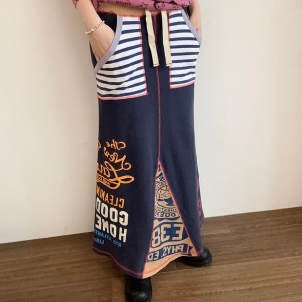 Workers Patchwork Sweat Long Skirt