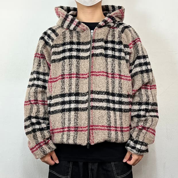 언더마이카 런던 24FW 해리티지 체크 플리스 후드자켓