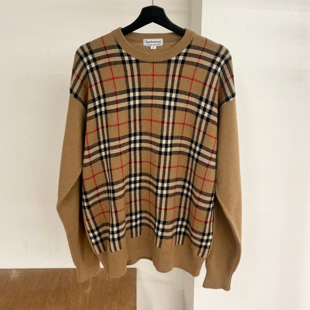 버버리 빈티지 베이지 노바체크 울 니트