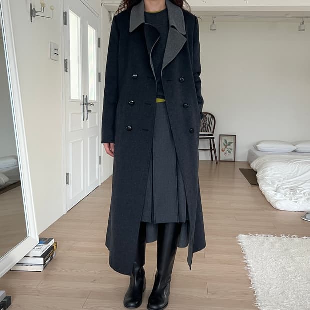 빈티지 캐시미어 100% 더블페이스 롱 코트