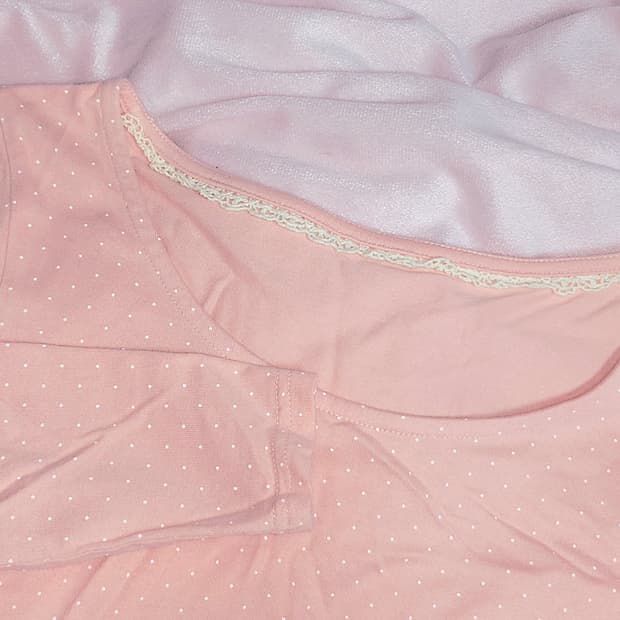 딸기우유 핑크 도트 땡땡이 레이스 티 히메 갸루 일브 레이어드 이너