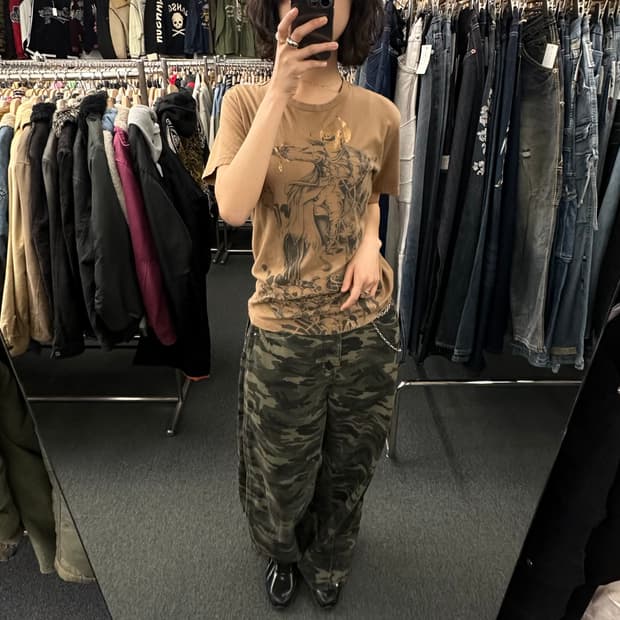 M)Ring of Fire 빈티지 스컬 워리어 프린팅 반팔