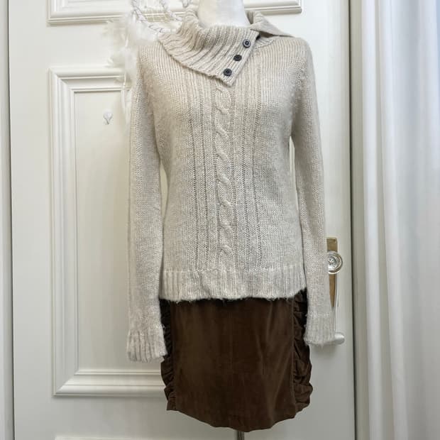 beige ivory button turtle-neck sweater