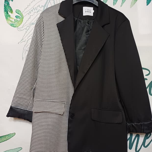 새상품급/유니크 체크 반반 자켓 블레이저