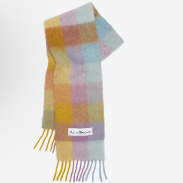 아크네스튜디오 울 모헤어 체크 목도리 스카프 바이올렛 옐로우 블루