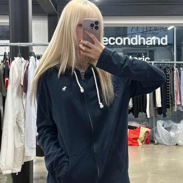 아베크롬비 Abercrombie & Fitch 네이비 스몰 로고 후드 집
