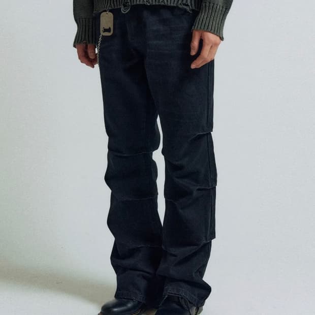슬로우애시드 얼터네이트 턱 플레어 데님 팬츠 블랙 L