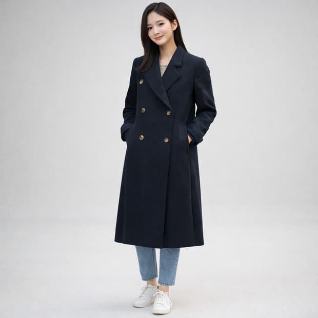 LANVIN COLLECTION 더블 롱 코트 네이비